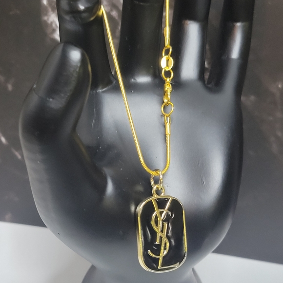 YSL Gold/Black Enamel Zip Pull/Pendant, Gold Plated 18"chain Necklace - Picture 5 of 5
